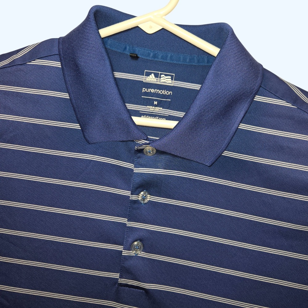 Adidas Puremotion Mens Golf Polo Shirt Blue White Striped Size Medium Z87194